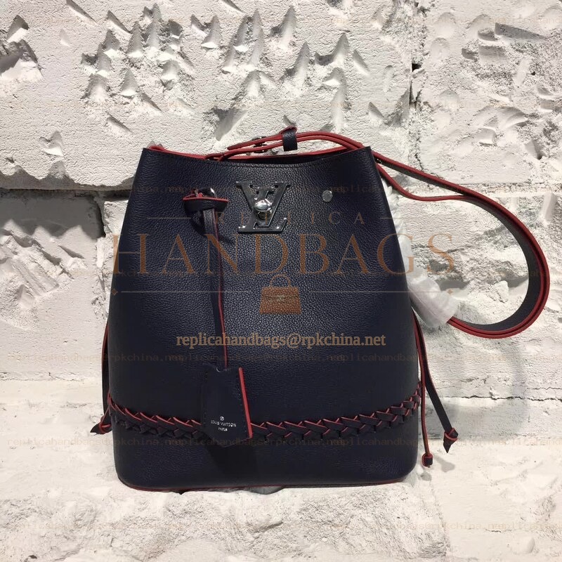 Replica Louis Vuitton Black Red Stitch Lockme Bucket