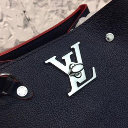 Replica Louis Vuitton Black Red Stitch Lockme Bucket