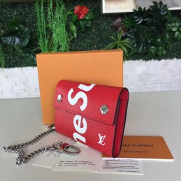 Replica Louis Vuitton Red Epi Leather Supreme Rivets Chain Compact Wallet