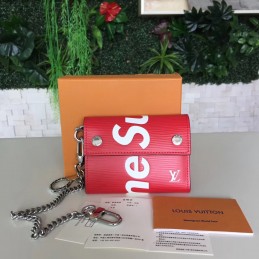 Replica Louis Vuitton Red Epi Leather Supreme Rivets Chain Compact Wallet
