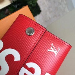 Replica Louis Vuitton Red Epi Leather Supreme Rivets Chain Compact Wallet