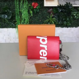 Replica Louis Vuitton Red Epi Leather Supreme Rivets Chain Compact Wallet