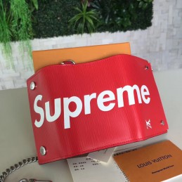 Replica Louis Vuitton Red Epi Leather Supreme Rivets Chain Compact Wallet