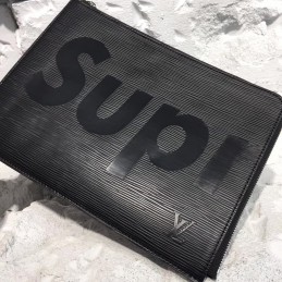 Replica Louis Vuitton Black Epi Leather Supreme Pochette Voyage MM