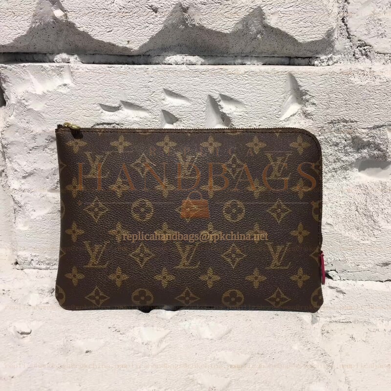 Replica Louis Vuitton Brown Monogram Red Trim Pochette Jour PM
