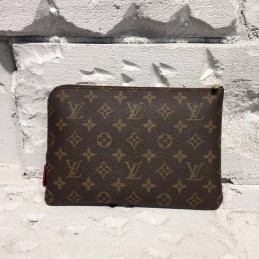 Replica Louis Vuitton Brown Monogram Red Trim Pochette Jour PM