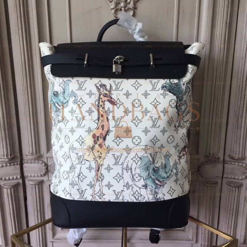 Replica Louis Vuitton White Savane Chapman Steamer Backpack