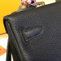 Replica Hermes Black Kelly 28 Blue Orange Handle Bag