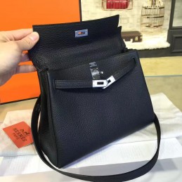 Replica Hermes Black Kelly 28 Blue Orange Handle Bag