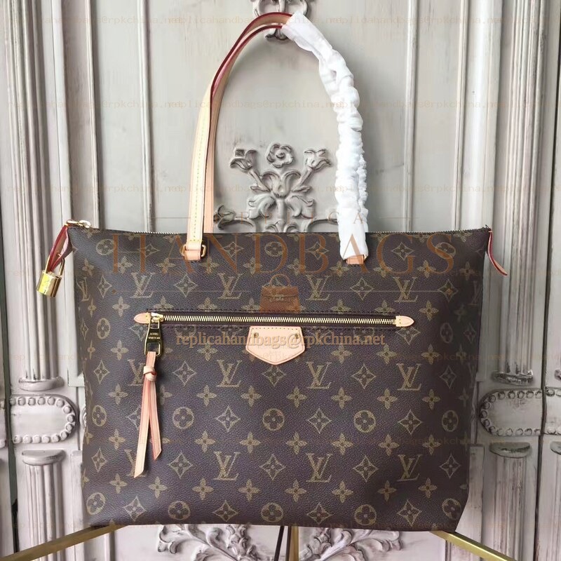 Replica Louis Vuitton Brown Monogram Beige Trim Iena MM
