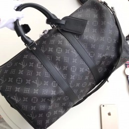 Replica Louis Vuitton Black Monogram Eclipse Keepall Bandouliere 45 - Style 2