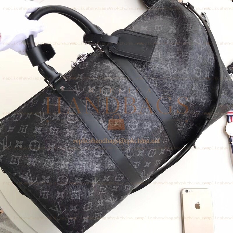 Replica Louis Vuitton Black Monogram Eclipse Keepall Bandouliere 45 - Style 2