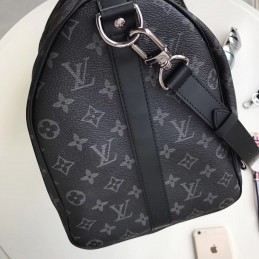 Replica Louis Vuitton Black Monogram Eclipse Keepall Bandouliere 45 - Style 2