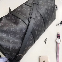 Replica Louis Vuitton Black Monogram Eclipse Keepall Bandouliere 45 - Style 2