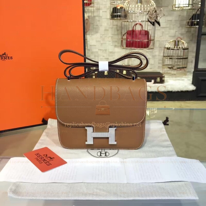 Replica Hermes Tan Constance Mini 18 Palladium Hardware Bag