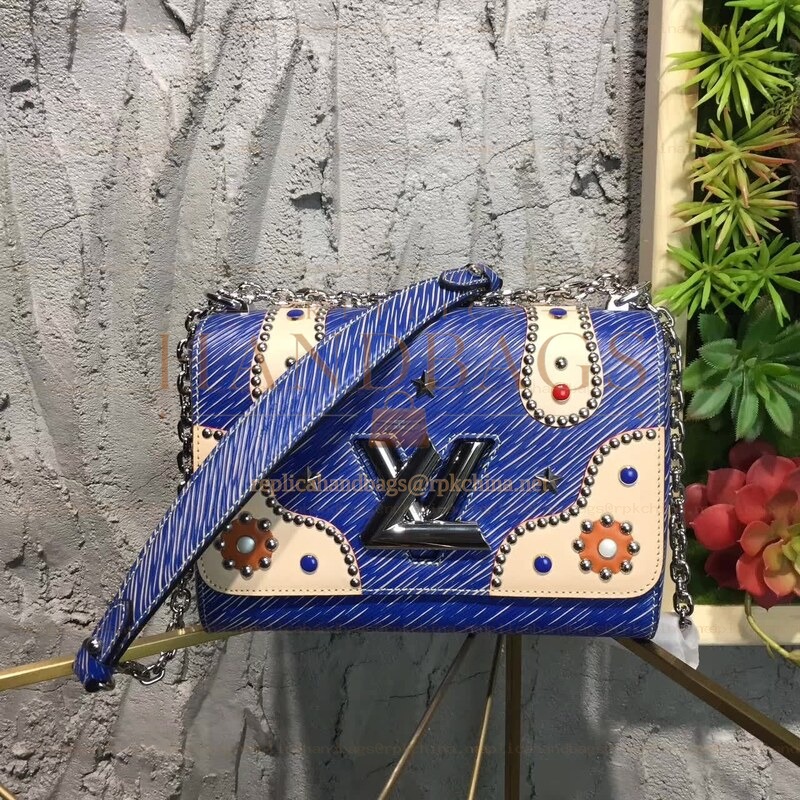 Replica Louis Vuitton Black Textured Twist MM with Studded Floral Detail