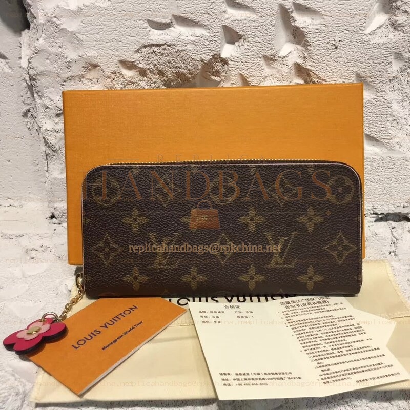 Replica Louis Vuitton Brown Monogram Pink Charm Clemence Wallet