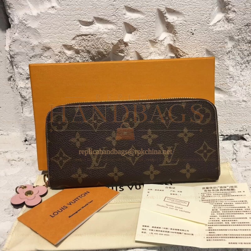 Replica Louis Vuitton Brown Monogram Red Charm Clemence Wallet