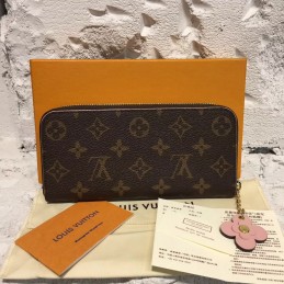 Replica Louis Vuitton Brown Monogram Red Charm Clemence Wallet