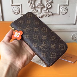 Replica Louis Vuitton Brown Monogram Orange Charm Clemence Wallet