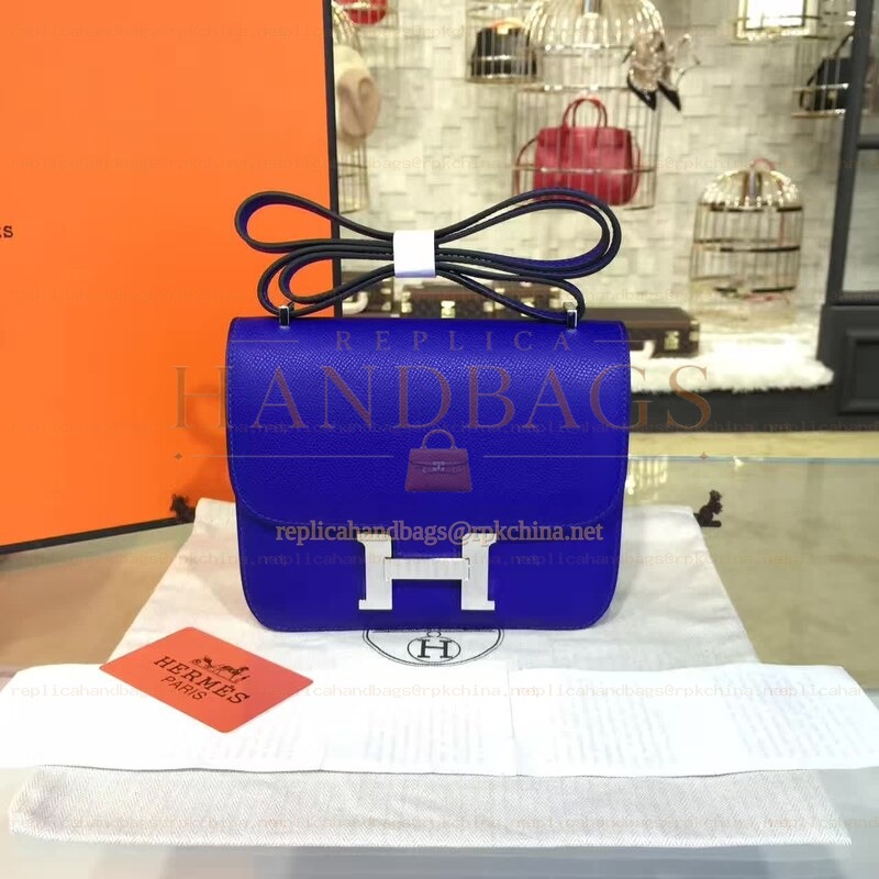 Replica Hermes Cobalt Blue Constance Mini 18 Palladium Hardware Bag
