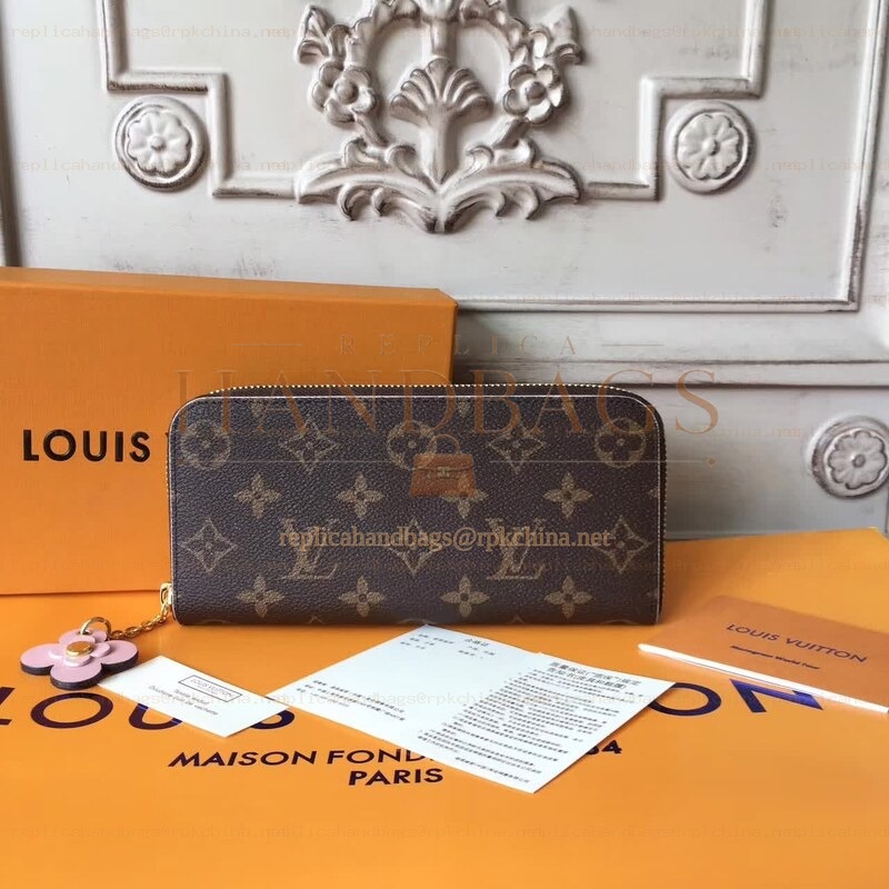 Replica Louis Vuitton Brown Monogram White Charm Clemence Wallet