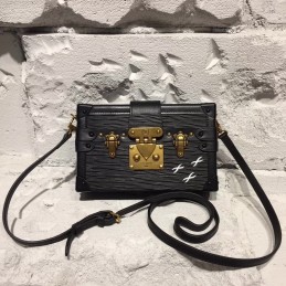 Replica Louis Vuitton Black Textured Gold Trunk Hardware Petite Malle