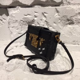 Replica Louis Vuitton Black Textured Gold Trunk Hardware Petite Malle