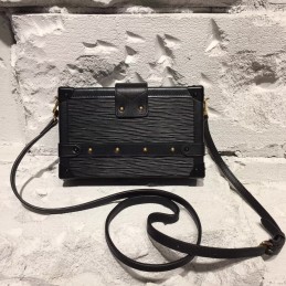 Replica Louis Vuitton Black Textured Gold Trunk Hardware Petite Malle