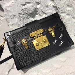 Replica Louis Vuitton Black Textured Gold Trunk Hardware Petite Malle