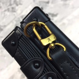 Replica Louis Vuitton Black Textured Gold Trunk Hardware Petite Malle