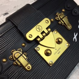Replica Louis Vuitton Black Textured Gold Trunk Hardware Petite Malle