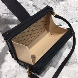 Replica Louis Vuitton Black Textured Gold Trunk Hardware Petite Malle