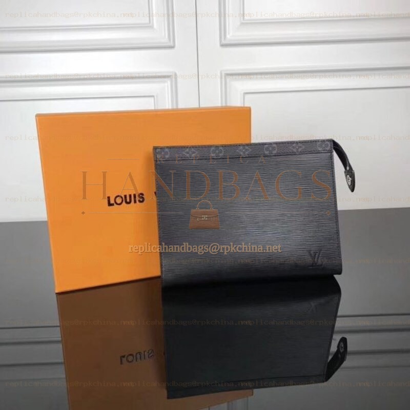 Replica Louis Vuitton Black Epi Leather Pochette Voyage MM Clutch