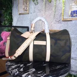 Replica Louis Vuitton Camouflage Supreme Keepall Bandouliere 45 White Straps