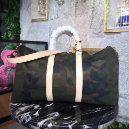 Replica Louis Vuitton Camouflage Supreme Keepall Bandouliere 45 White Straps