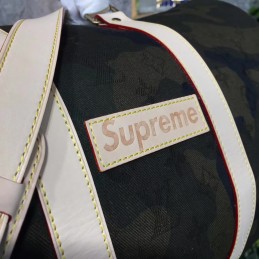 Replica Louis Vuitton Camouflage Supreme Keepall Bandouliere 45 White Straps