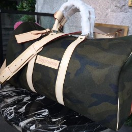 Replica Louis Vuitton Camouflage Supreme Keepall Bandouliere 45 White Straps