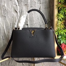 Replica Louis Vuitton Black Textured Capucines PM