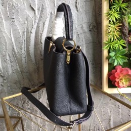 Replica Louis Vuitton Black Textured Capucines PM