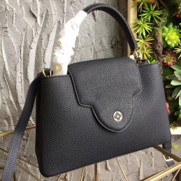 Replica Louis Vuitton Black Textured Capucines PM