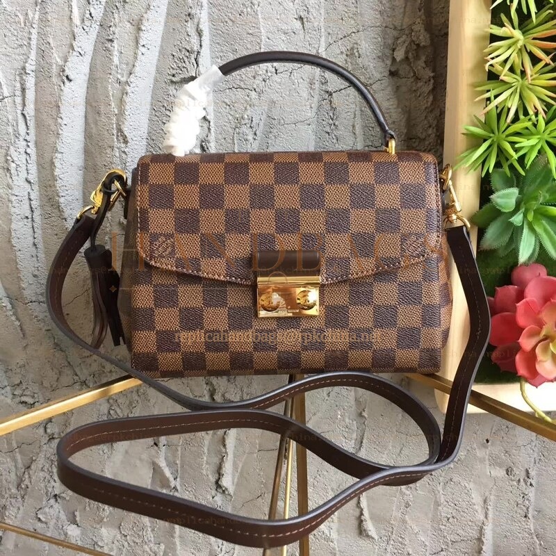 Replica Louis Vuitton Brown Damier Ebene Red Trim Croisette