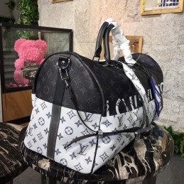 Replica Louis Vuitton White Savane Chapman Keepall Bandouliere 55