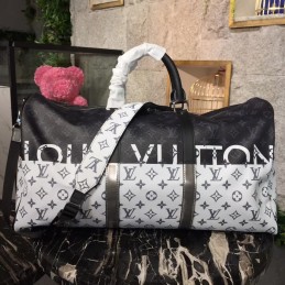 Replica Louis Vuitton White Savane Chapman Keepall Bandouliere 55