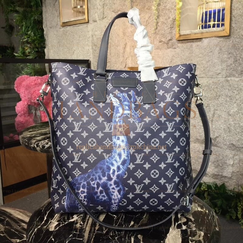 Replica Louis Vuitton Black Monogram Giraffe Savane Chapman Tote
