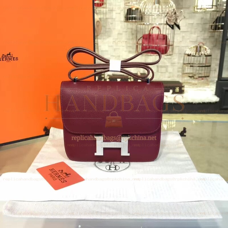 Replica Hermes Burgundy Constance Mini 18 Palladium Hardware Bag