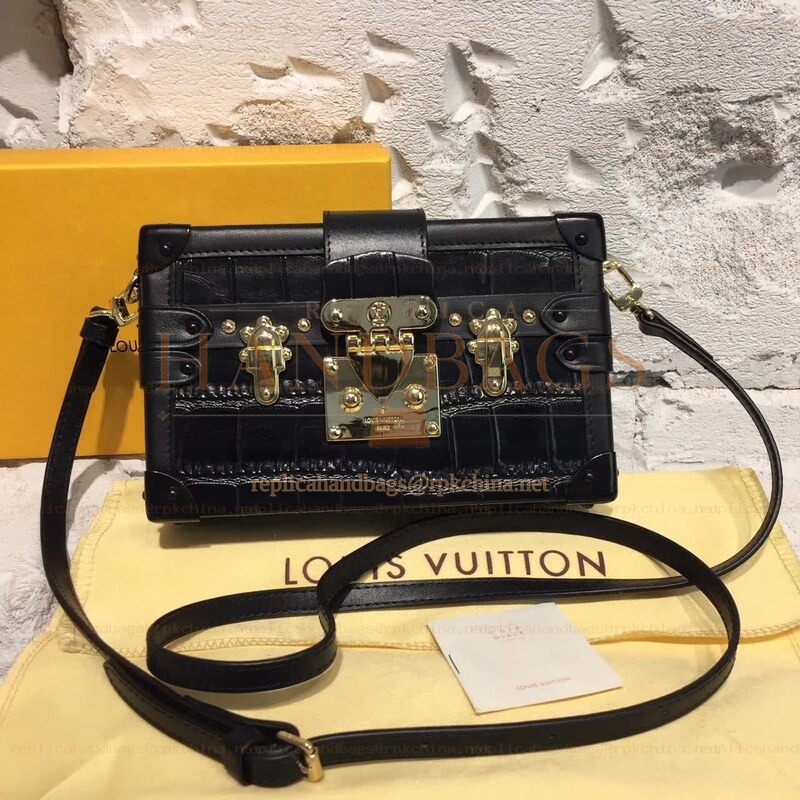 Replica Louis Vuitton Black Textured Petite Malle