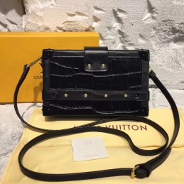 Replica Louis Vuitton Black Textured Petite Malle