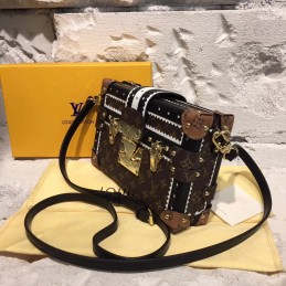 Replica Louis Vuitton Brown Monogram Black Studded Petite Malle