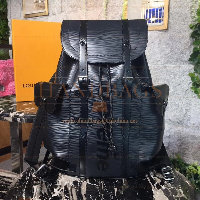Replica Louis Vuitton Black Leather Supreme Christopher Backpack